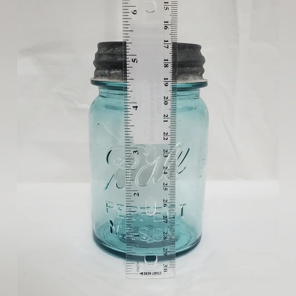 Vintage Ball Perfect Mason Aqua Glass Pint Jar #9